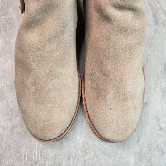 Kate Spade Ankle Boots 7 Tan Suede Studded Tassled Western Boho Low Heel Booties - Picture 12 of 12